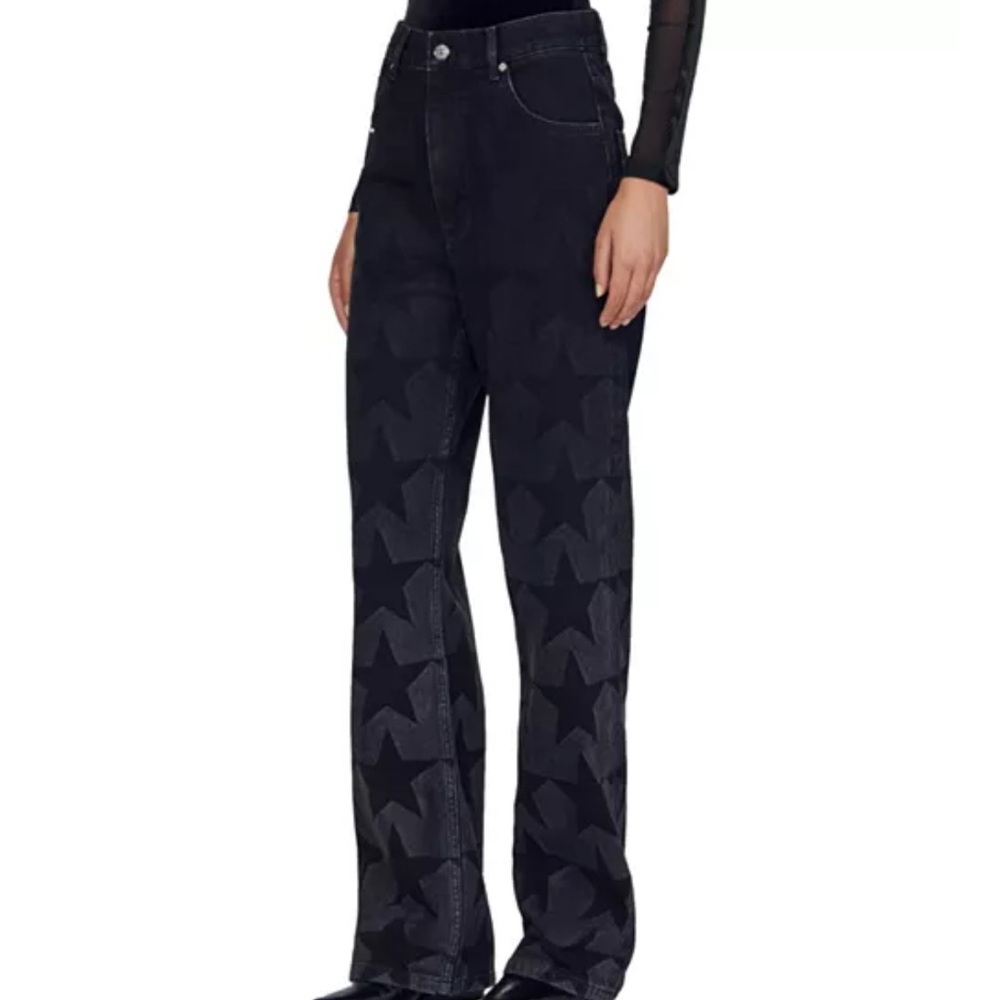 Sandro Hamilton Star Print Straight Leg Jeans in Black